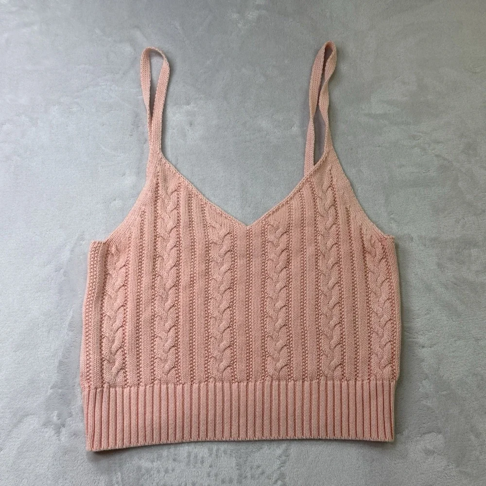 American Eagle Pink‎ Cable Knit Cardigan & Cami Set Womens XL